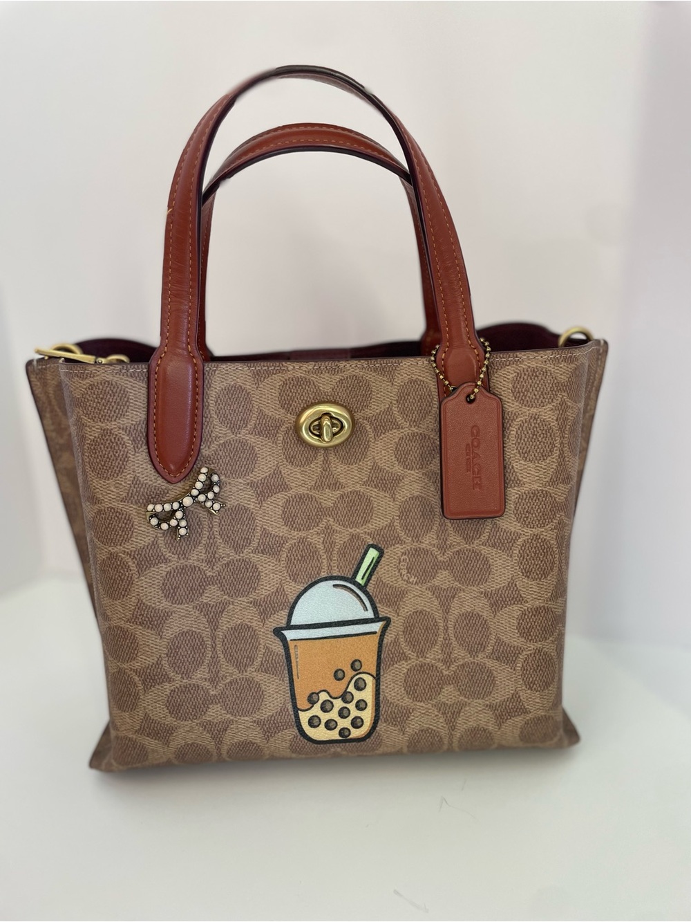 Coach Willow Tote 24 in Signature Canvas with Customized Bubble Tea Motif